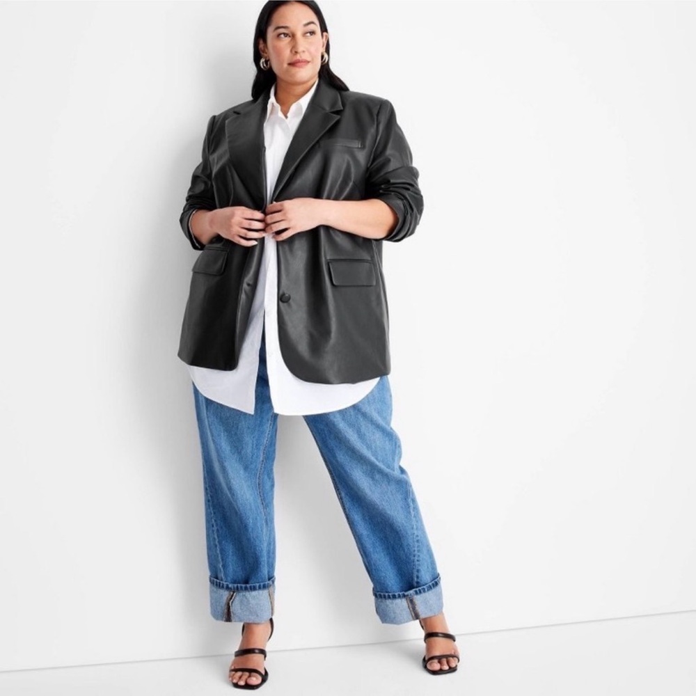 Future Collective Black Faux Leather Blazer Jacket Oversized